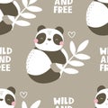 Seamless pattern with cartoon pandas. colorful vector for kids. hand drawing, flat style. Royalty Free Stock Photo